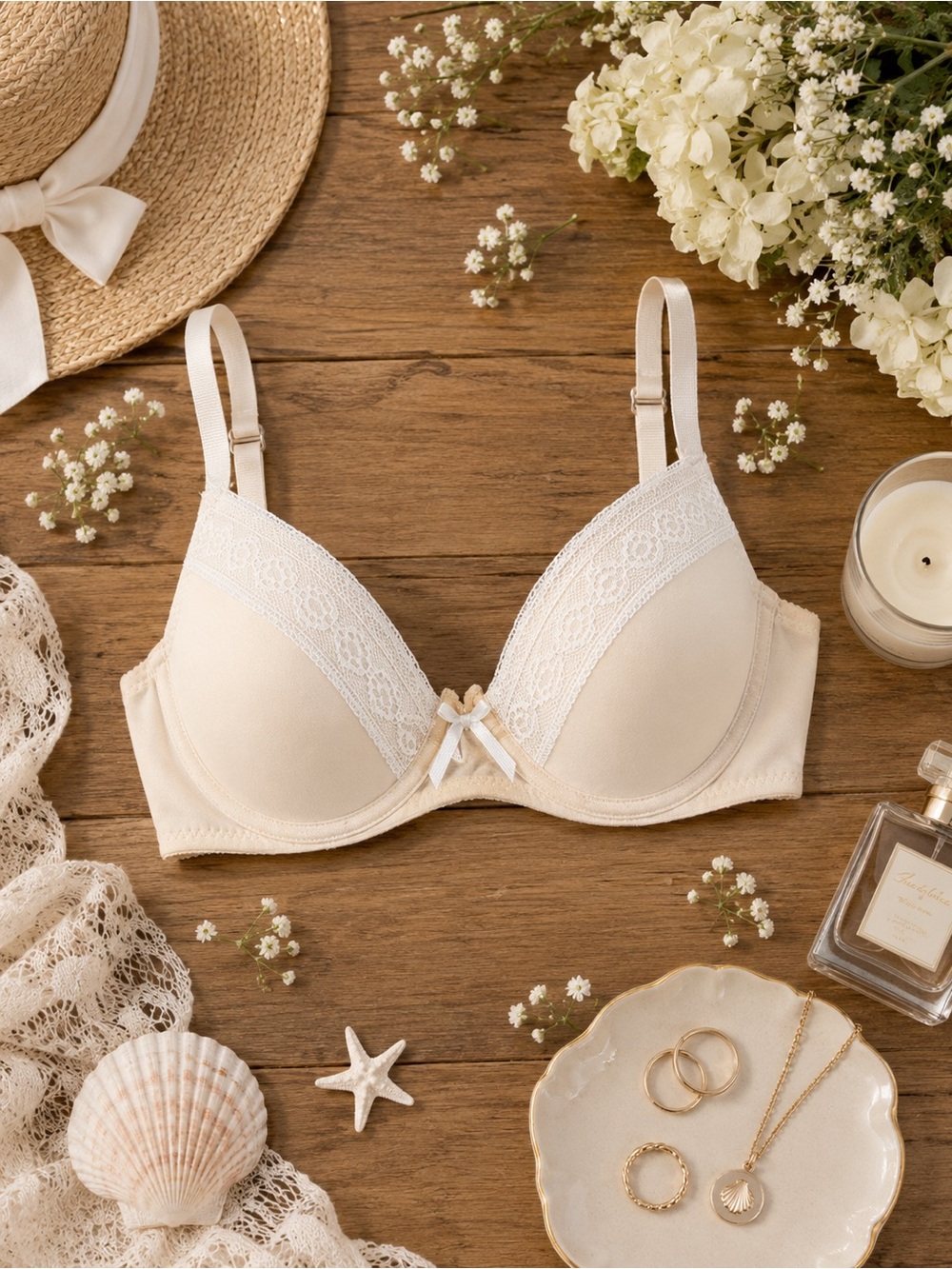 Women’s Lace-Trim Bra in Cream